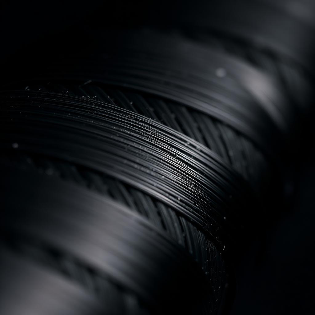 Macro detail of glossy black carbon fiber weave texture on a water fed pole section