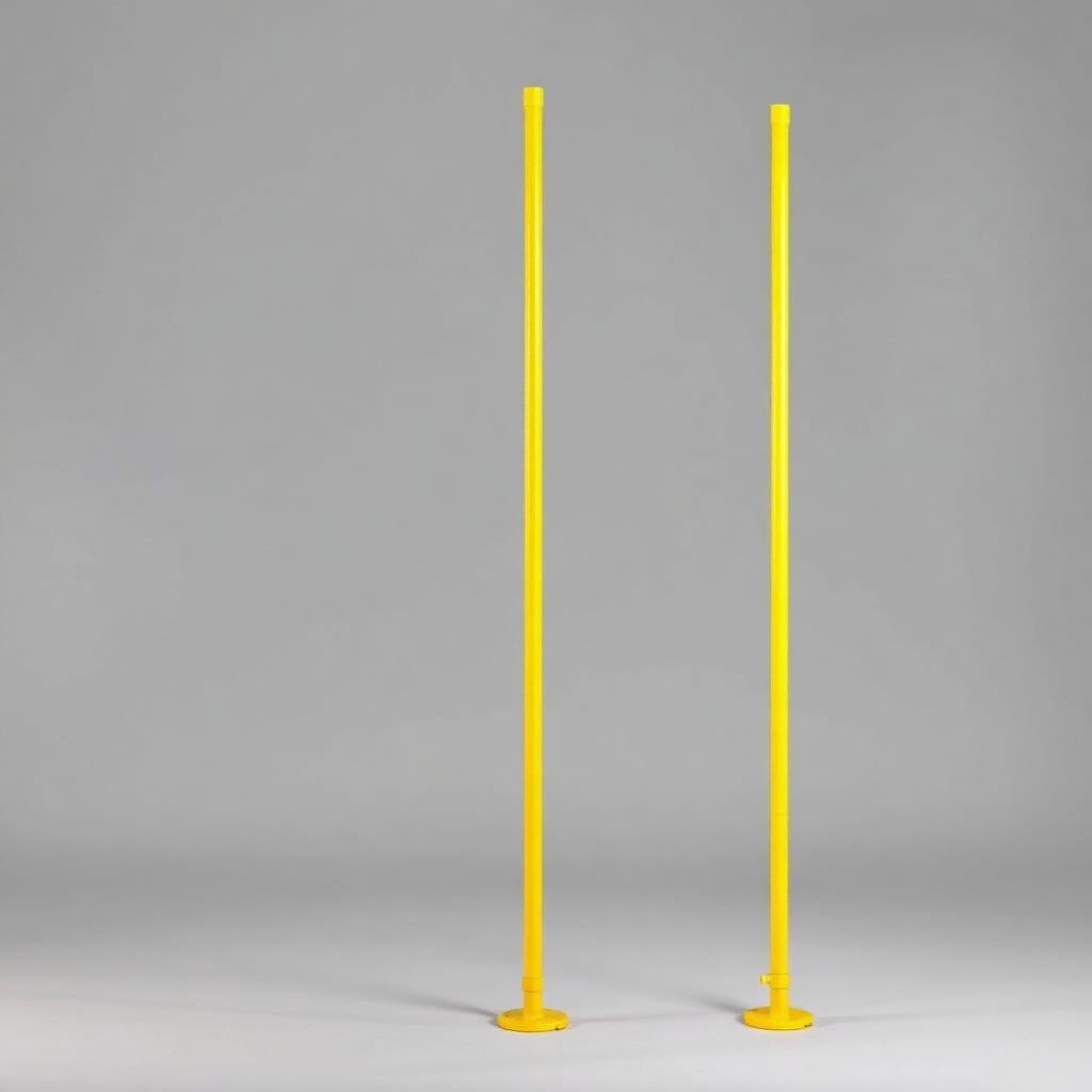 Safety-yellow fiberglass non-conductive water fed pole sections standing upright