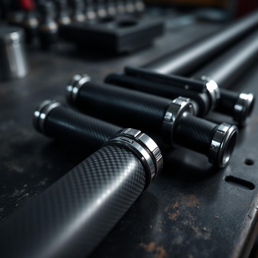 Glossy black carbon fiber telescoping water fed pole sections with chrome locking collars