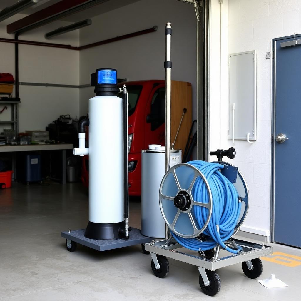 Water fed pole system with pure water pump and DI deionization filtration tank