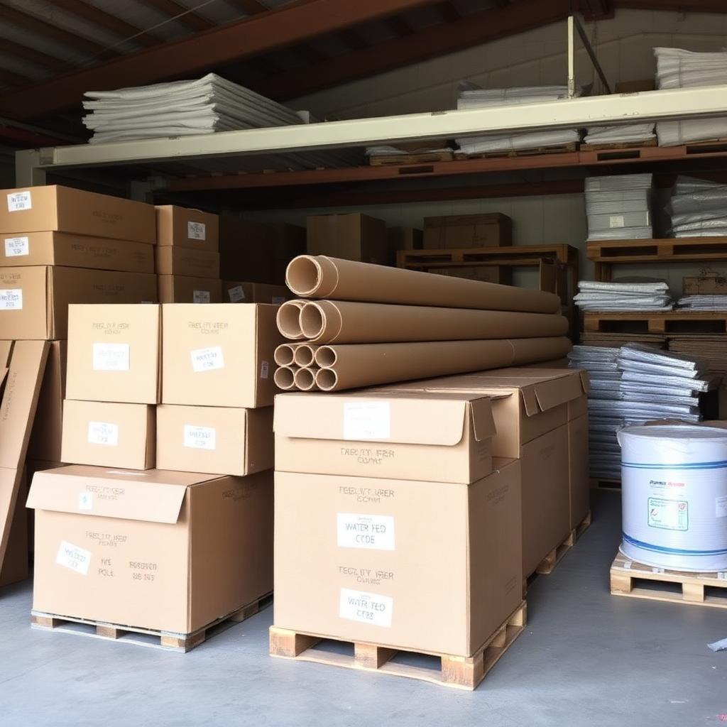 Cardboard shipping tubes with carbon fiber water fed pole sections ready for delivery