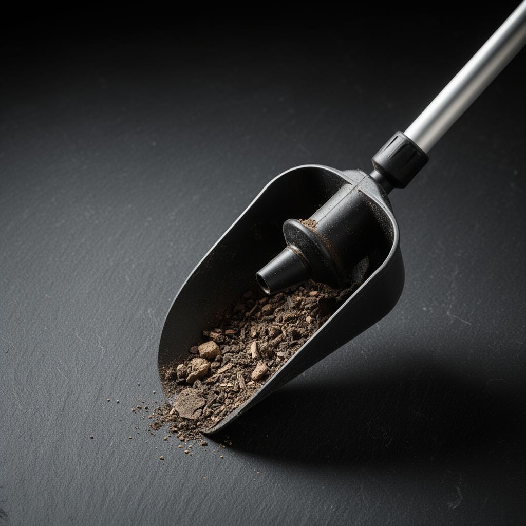 Close-up of the curved SimPole gutter cleaning attachment head mounted to a telescoping pole