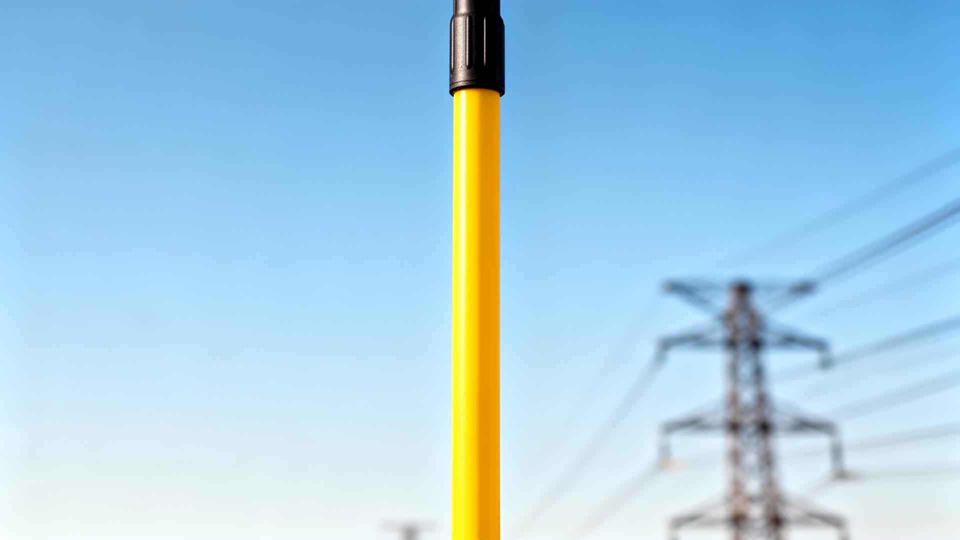 Worker safely using a non-conductive fiberglass SimPole water fed pole near overhead power lines on a commercial building