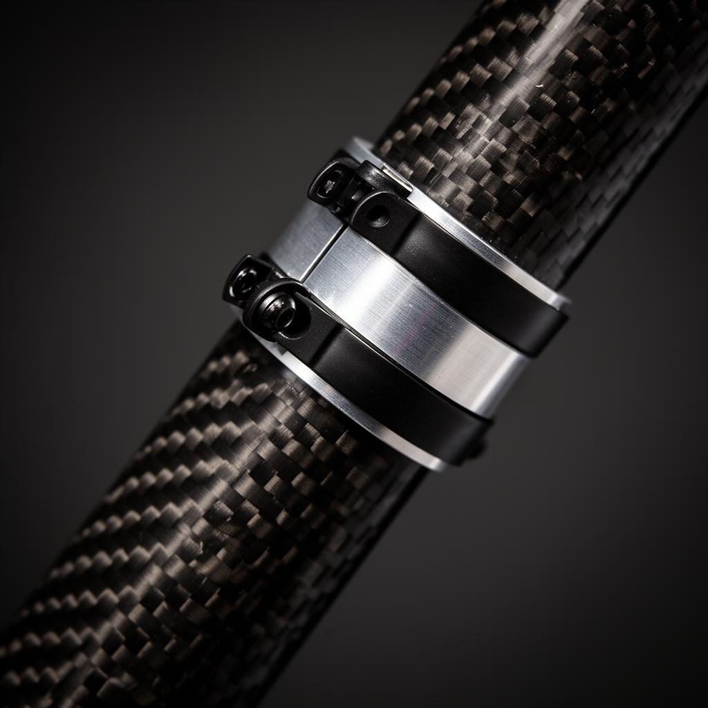Close-up of a SimPole carbon fiber telescoping water fed pole with matte black finish and tool-free clamps